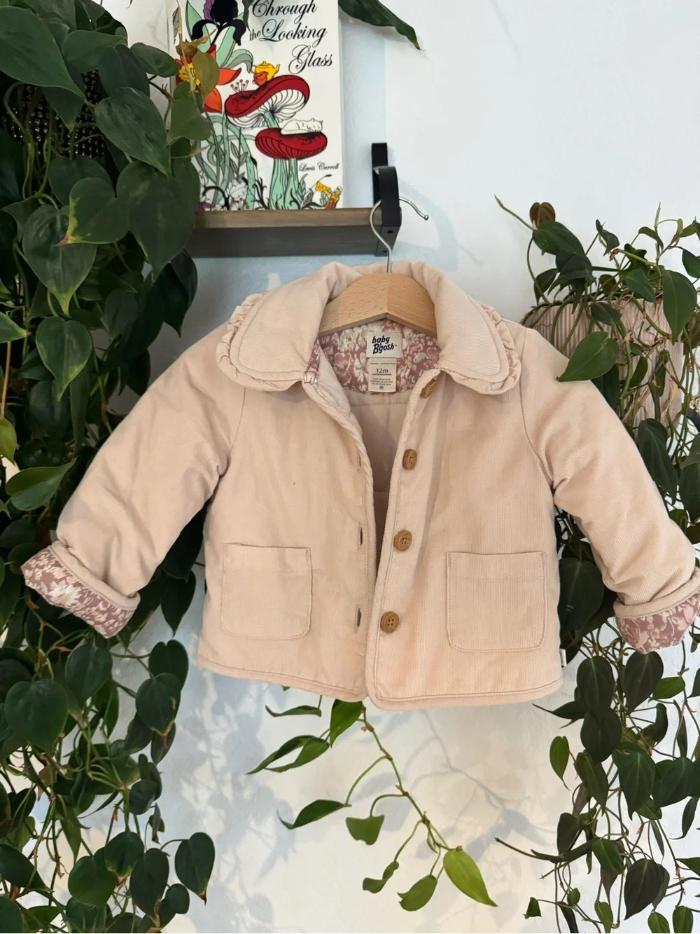 OshKosh B'gosh Cream Corduroy Puffer Jacket with Floral Lining 12M